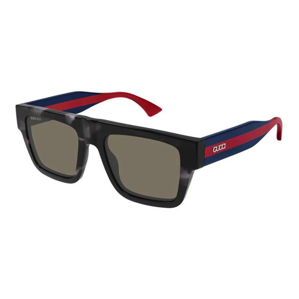 Gucci Sunglasses Square Full Rim, Havana/Blue/Red Frame and Brown Lens